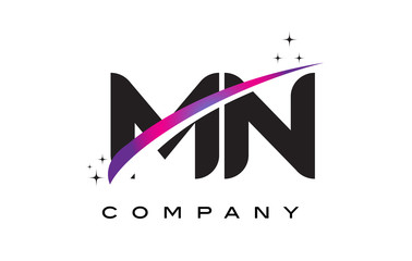 MN M N Black Letter Logo Design with Purple Magenta Swoosh
