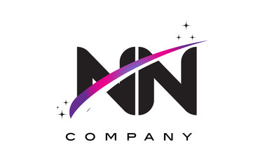 NN N Black Letter Logo Design with Purple Magenta Swoosh