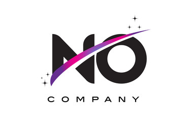 NO N O Black Letter Logo Design with Purple Magenta Swoosh
