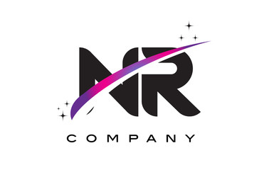 NR N R Black Letter Logo Design with Purple Magenta Swoosh