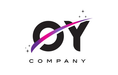 OY O Y Black Letter Logo Design with Purple Magenta Swoosh