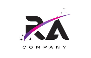 RA R Q Black Letter Logo Design with Purple Magenta Swoosh