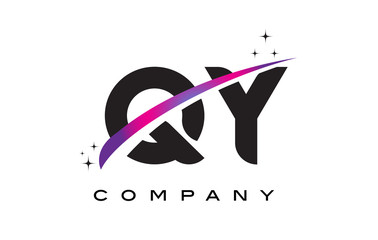 QY Q Y Black Letter Logo Design with Purple Magenta Swoosh