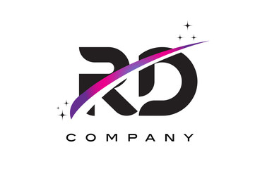 RD R D Black Letter Logo Design with Purple Magenta Swoosh