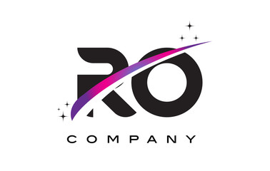 RO R O Black Letter Logo Design with Purple Magenta Swoosh