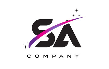 SA S A Black Letter Logo Design with Purple Magenta Swoosh