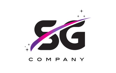 SG S G Black Letter Logo Design with Purple Magenta Swoosh