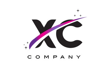 XC X C Black Letter Logo Design with Purple Magenta Swoosh
