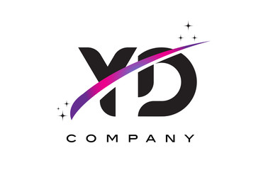 YD Y D Black Letter Logo Design with Purple Magenta Swoosh