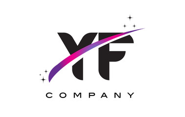 YF Y F Black Letter Logo Design with Purple Magenta Swoosh
