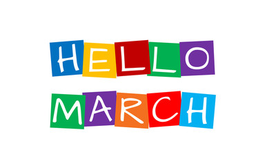 hello march, text in colorful rotated squares