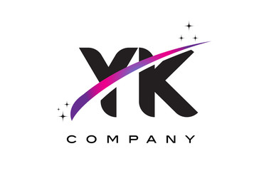 YK Y K Black Letter Logo Design with Purple Magenta Swoosh