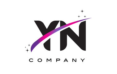 YN Y N Black Letter Logo Design with Purple Magenta Swoosh - obrazy, fototapety, plakaty