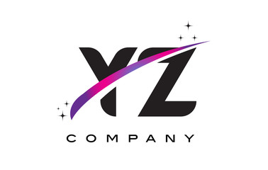 YZ Y Z Black Letter Logo Design with Purple Magenta Swoosh