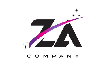 ZA Z A Black Letter Logo Design with Purple Magenta Swoosh