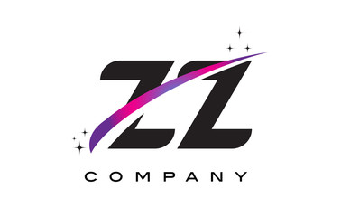 ZZ Z Black Letter Logo Design with Purple Magenta Swoosh