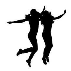 Vector silhouette of friends on white background.