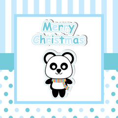 Cute panda on blue frame vector cartoon, Xmas postcard, wallpaper, and greeting card, T-shirt design for kids