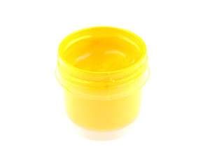 Jars with gouache on white background