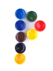 Jars with gouache on white background