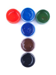 Jars with gouache on white background