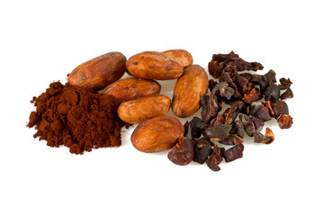 cocoa beans isolated on white