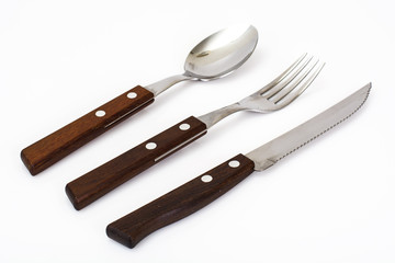 Cutlery with wooden handles on white background - Powered by Adobe