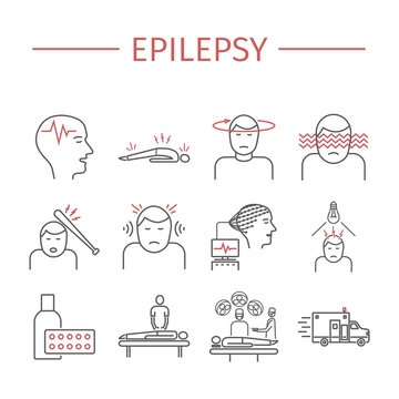 Epilepsy. Line icons set.