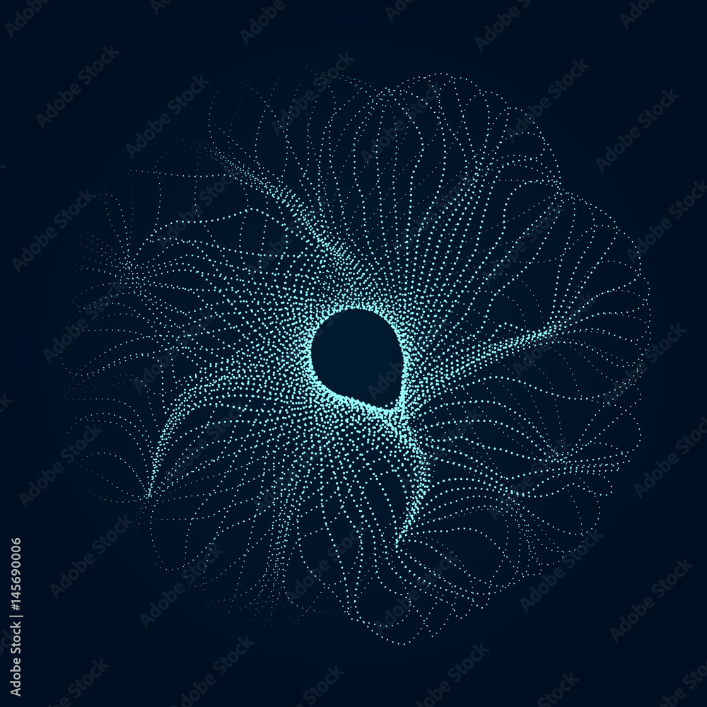 Poster modern vector illustration with a deformed circle shape of the particles