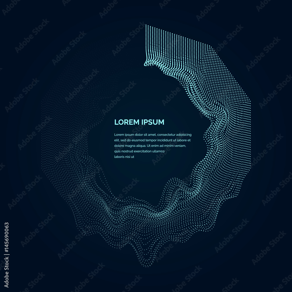 Poster modern vector illustration with a deformed circle shape of the particles