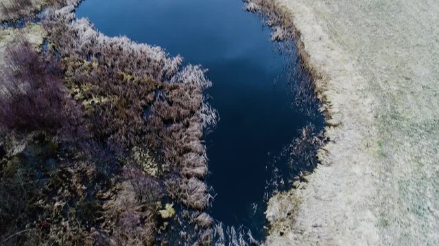 aerial view of flooded fields and lakes at spring