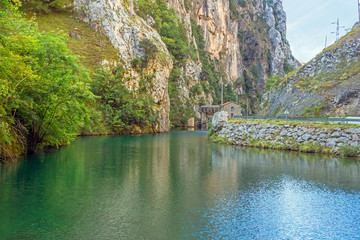 The river Rio Cares in the National Park Los Picos de Europa. The mountain stream is known because of the narrow and spectacular canyon it forms when passing the Picos de Europa