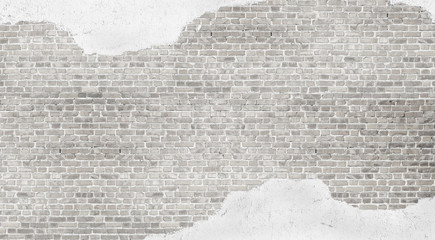 Whitewashed  plastered  brick wall  textured vintage background.