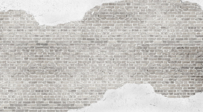 Whitewashed  plastered  brick wall  textured vintage background.