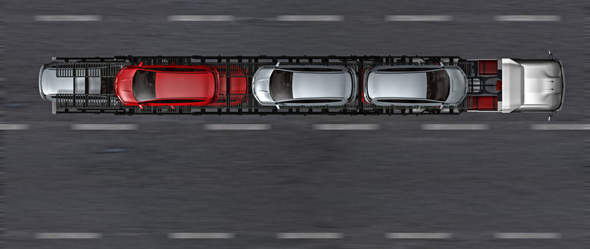 Autotransport LKW auf der Autobahn in Draufsicht