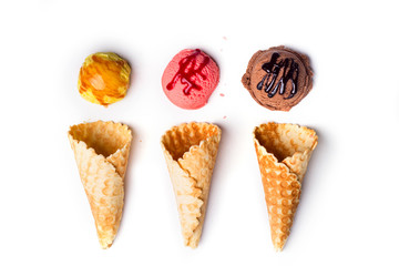 waffle cones with ice cream