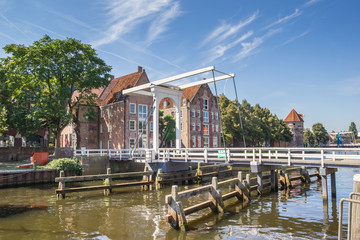 White bridge Pelserbrugje over a canal in Zwolle