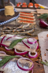Traditional Norwegian cuisine - Brunost and fish