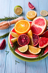 Sliced citrus fruit on the plate
