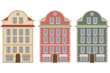 Fototapeta premium Old european city houses. Colored vector illustration