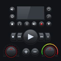 Set of media interface buttons with display