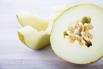 Melon on a wooden table