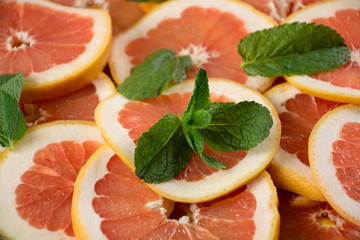 Pile of sliced grapefruit