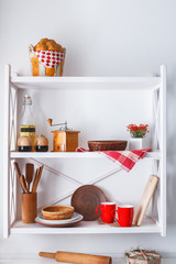 White wooden shelf, kitchen rustic furniture