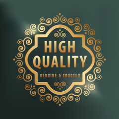 High Quality Luxury Golden Label on Dark Background . Vector Isolated Illustration