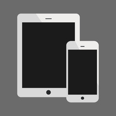 White Tablet Computers and Phone Vector Illustration