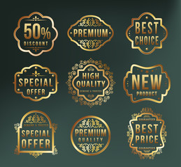 High Quality Luxury Golden Label on Dark Background . Vector Isolated Illustration