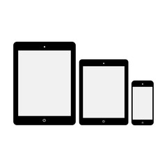 Black Tablet Computers and Phone Vector Illustration