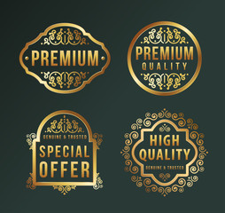 High Quality Luxury Golden Label on Dark Background . Vector Isolated Illustration