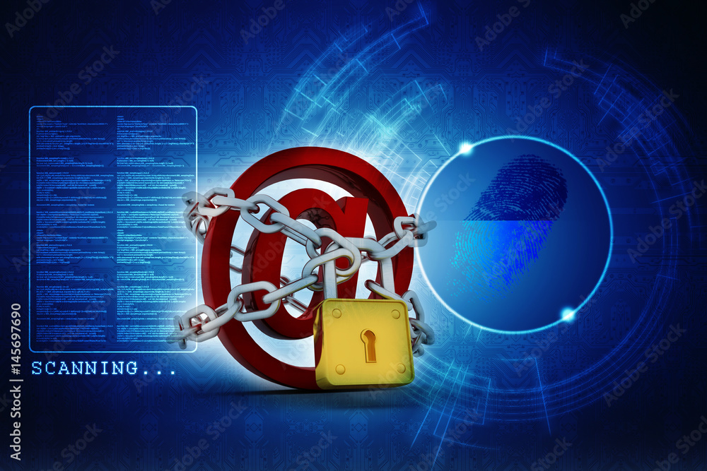 Poster 3d rendering e-mail symbol with lock. internet security concept